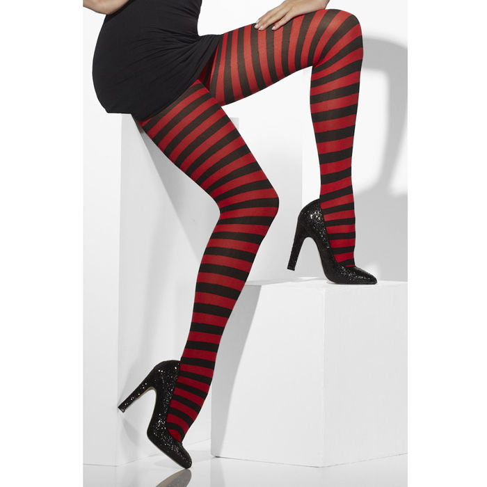 Strumpfhose Streifen schwarz-rot, Einheitsgr. - Strümpfe & Strumpfhosen  Kostüme & Zubehör für Erwachsene Kostüme & Verkleiden Produkte 