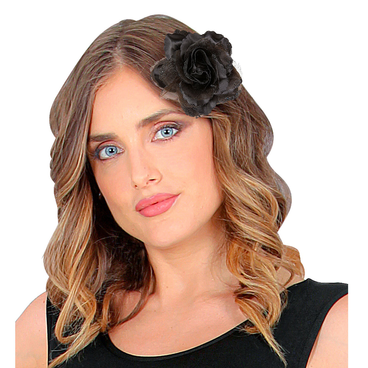 NEU Kostm-Zubehr schwarze Rose auf Haarspange Bild 2