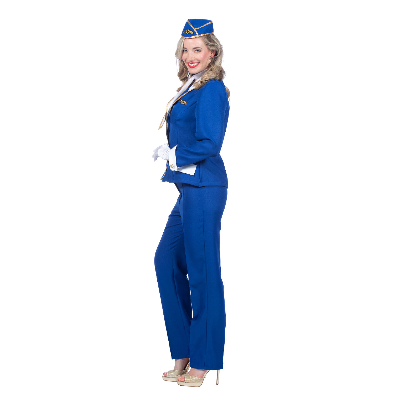 NEU Damen-Kostm Luxus-Stewardess, 4-tlg. mit Oberteil, Hose, Mtze und Schal, blau Gr. 36 Bild 2