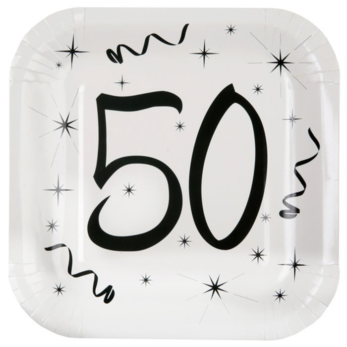 Teller 50 Geburtstag Weiss 23 Cm 10 Stuck Alle Geburtstagsartikel Geburtstags Party Produkte Party Discount De