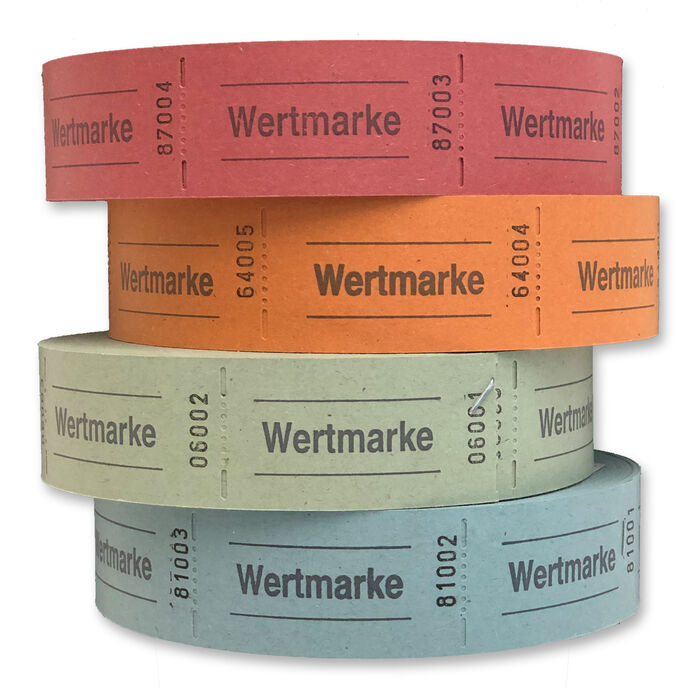 Rollen-Gutscheine Wertmarken, 1000 Abrisse - Verschiedene Farben