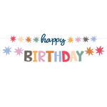 NEU Buchstabengirlande Happy Birthday Starburst, 2 Ketten á 150cm x 14cm, bunt, aus FSC-Papier