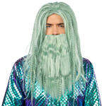 Herren-Per�cke Neptun, mit Bart, wassergr�n