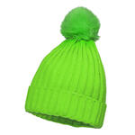 NEU Hut Mtze Skifahrer mit Bommel, Pudelmtze, Neon-Grn