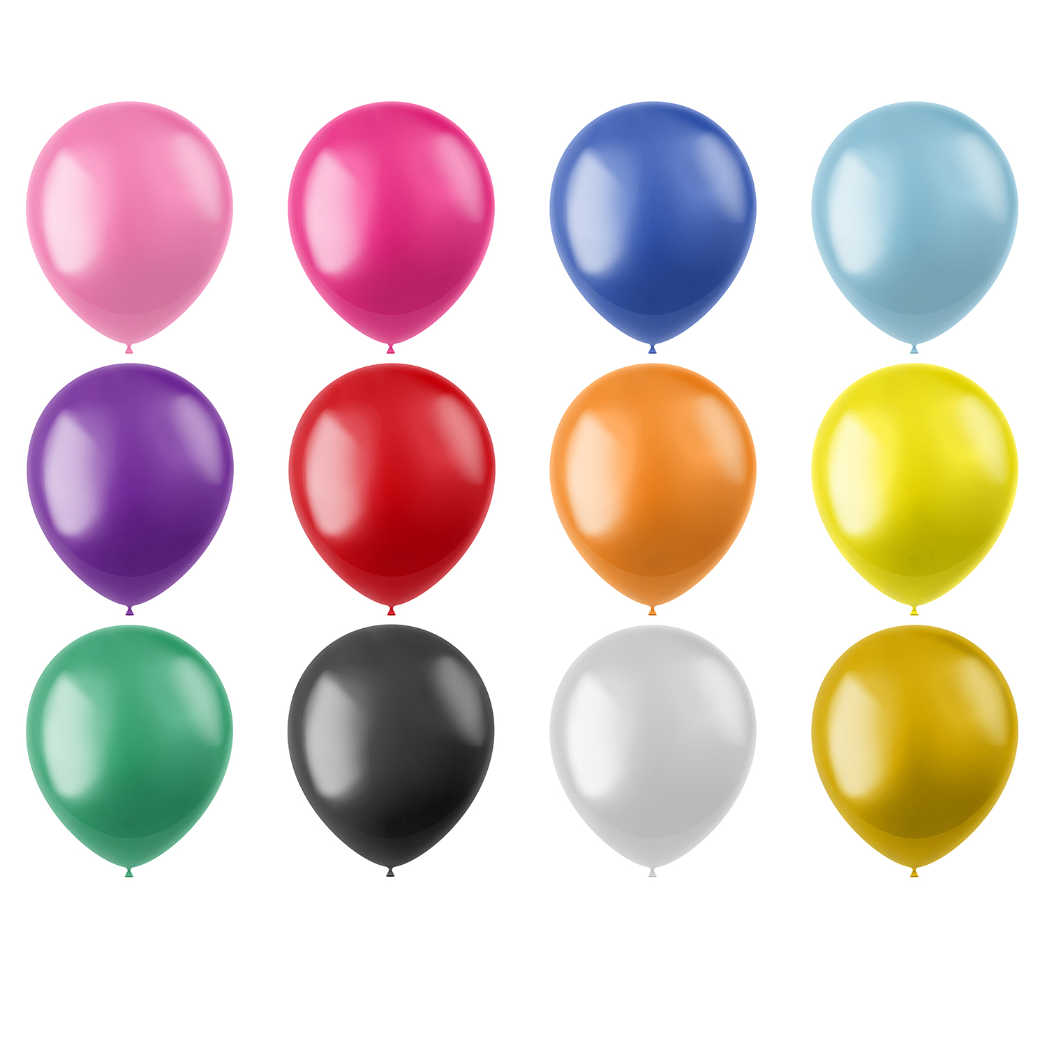 Latex-Luftballons glänzend, 33cm Durchmesser, 100er-Pack, Metallic-Ballons, verschiedene Farben