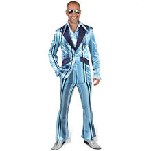 NEU Herren-Kostüm 70s Anzug, blau gestreift - verschiedene Größen (S-XXL)