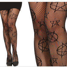 NEU Netz-Strumpfhose mit satanischen Motiven, Einheitsgröße, schwarz