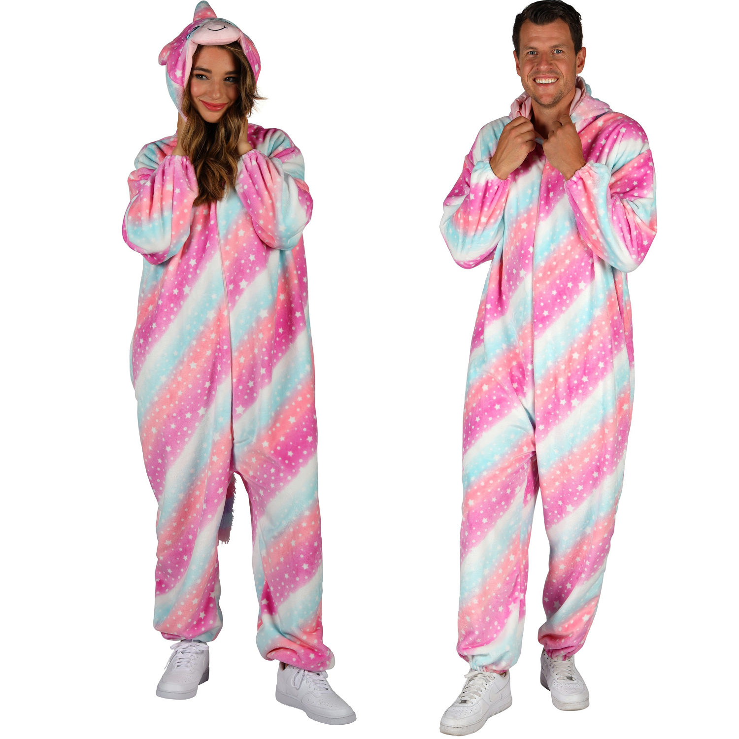 NEU Unisex-Kostüm Plüsch-Overall Einhorn, bunt - verschiedene Größen (XS-XXL)