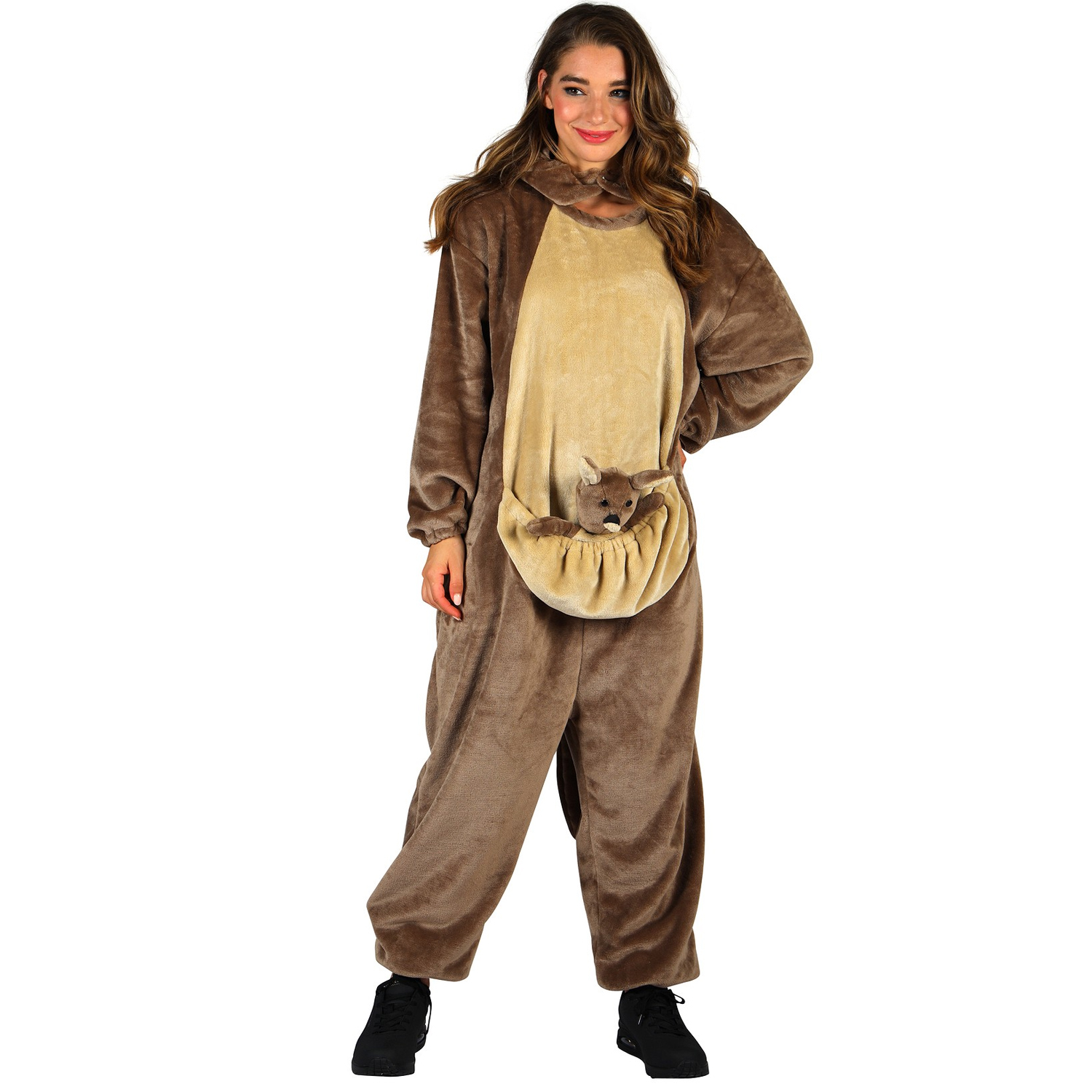 NEU Unisex-Kostüm Plüsch-Overall Känguru, braun, mit Plüsch-Baby - verschiedene Größen (XS-XXL)