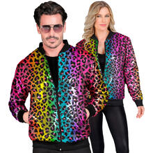 NEU Unisex-Kostüm Disco-Bomberjacke mit Pailletten, Regenbogen-Leopard - Verschiedene Größen (S-XXL)