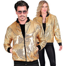 NEU Unisex-Kostüm Disco-Bomberjacke mit Pailletten, gold - Verschiedene Größen (S-XXL)