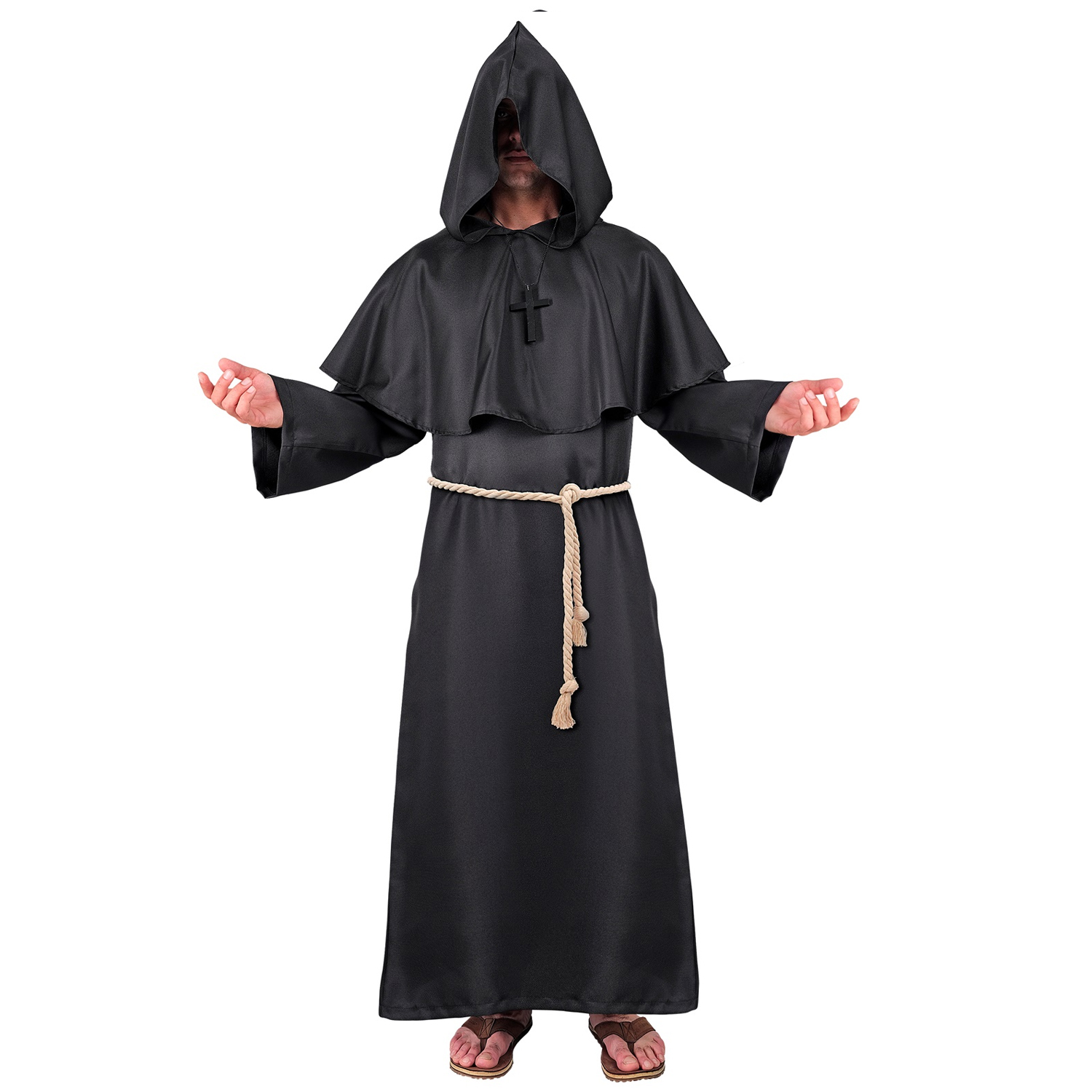 NEU Herren-Kostüm Dunkler Mönch, inkl. Robe, Kapuze, Gürtel und Kette - verschiedene Größen (S-XXL)