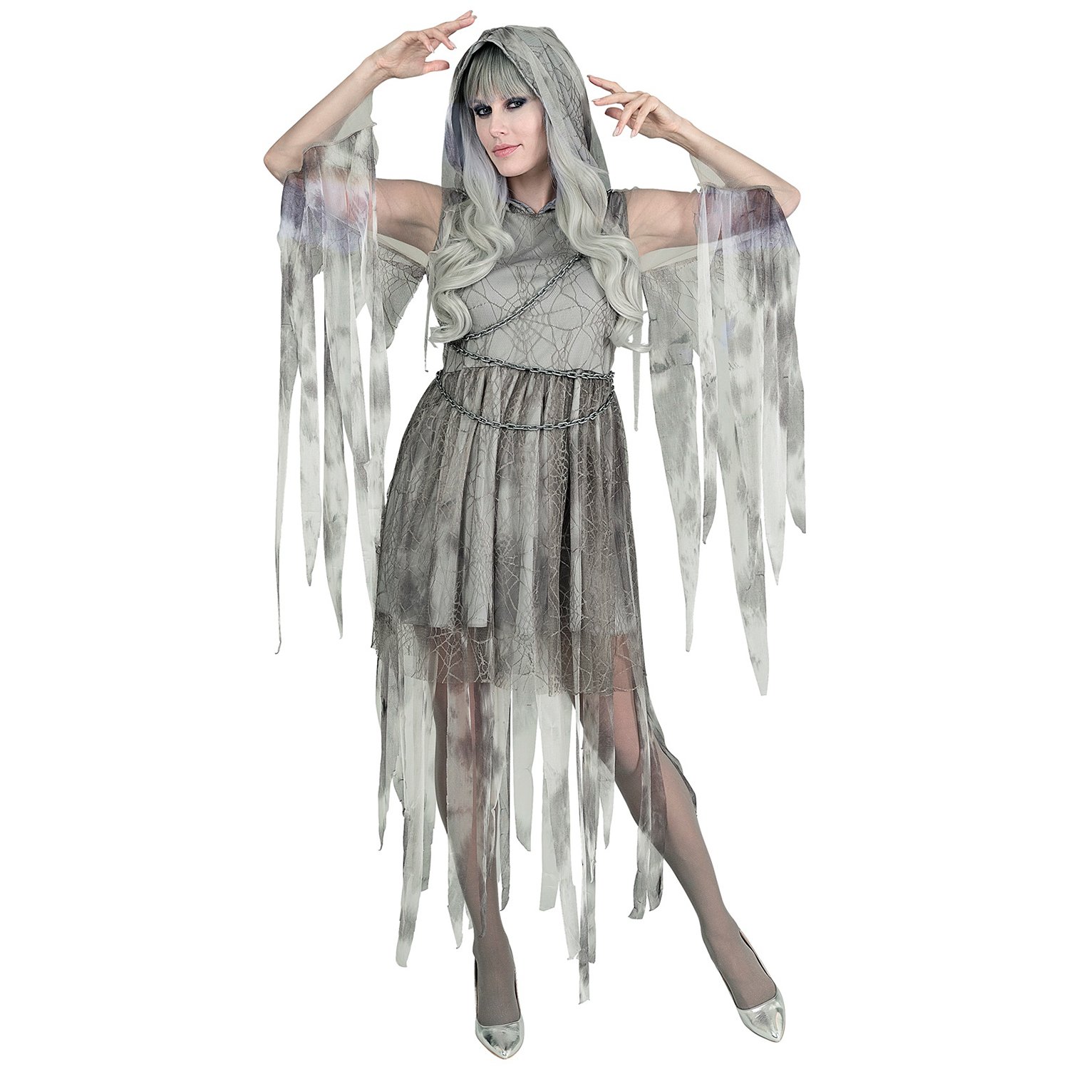 NEU Damen-Kostüm Ketten-Geist, Kleid mit Kapuze, inkl. Kette - Verschiedene Varianten